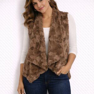 ANTHROPOLOGIE ELEVENSES Women's Pelage Brown Faux Fur Open Front Vest - Medium
